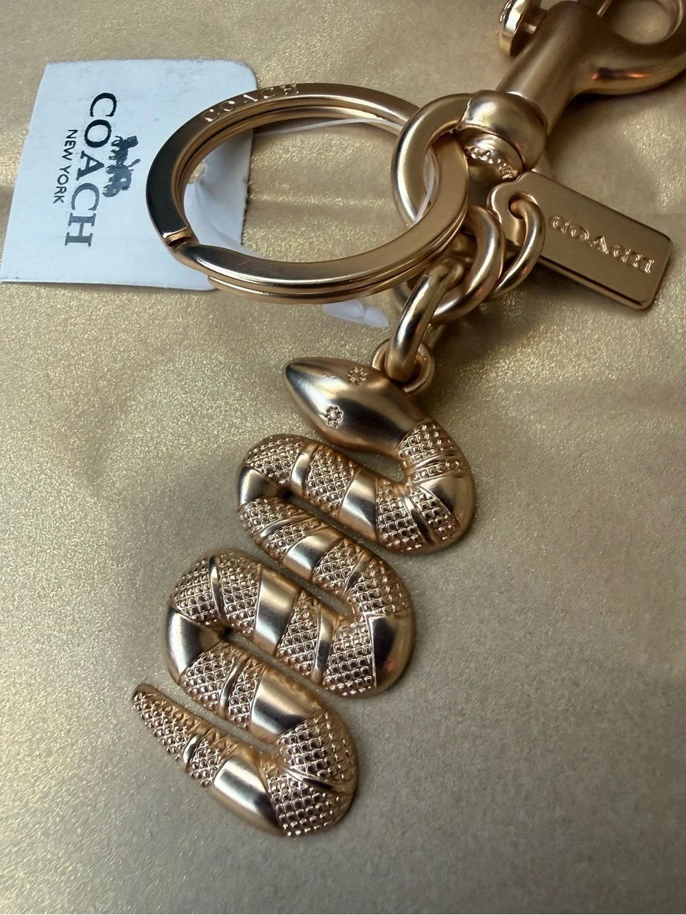COACH Gold Snake Key Ring Keychain Bag Charm New in box No Tag